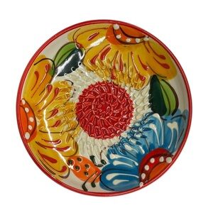 SPAIN garlic grater ceramic vibrant colorful orange red decoration ginger art